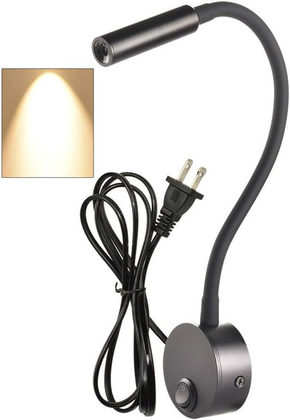 Wall Mounted LED Reading Lamp Focused 25° Spotlight for Bedroom headboard Marine Cabin Boat Yacht Interior Light Hotel Suite Hospital Patient Room Bedside Sconce 4.92ft Cord
