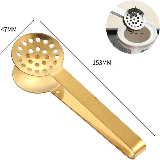 3Pcs Stainless Steel Tea Bag Squeezer Tongs Clamp Tea Strainers Holder Lemon Clip Tea Bag Squeezer Tongs Picker for Serving Tea Bag, Coffee Filters, Ice Cube, Sugar, Cafe, Bar and Home Use, Gold