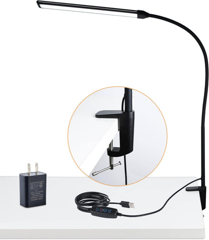 18W 3000LM LED Clamp Desk Lamp | CRI 95 Eye-Caring Light with Remote & Touch Control, 360 Flexible Gooseneck, 3 Color Modes for Home Office(Adapter Included)
