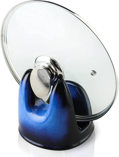 Nihow Ceramic Pot Lid Holder While Cooking for Kitchen Counter/Stove Top | Blue,Stable, Dishwasher Safe, Keep Counter Top Tidy and Clean,Water Proof,Saving Space,Heat Resistant