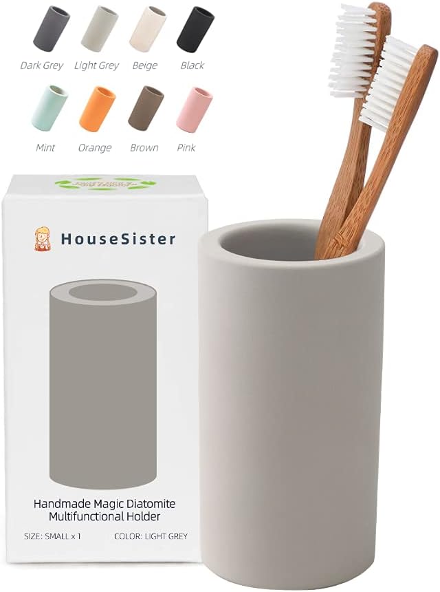 Fast-Drying Diatomite Toothbrush Holder - Bathroom Countertop Organizer Stand for Toothpaste, Makeup Brushes, Razors & Accessories (Dark Grey)