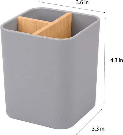 Bamboo Toothbrush Holder for Bathrooms Toothpaste Organizer - Black | Detachable Inserts, 3 Slots, Bathroom Counter Organizer, for Kids Electric Toothbrushes, Floss, Razors