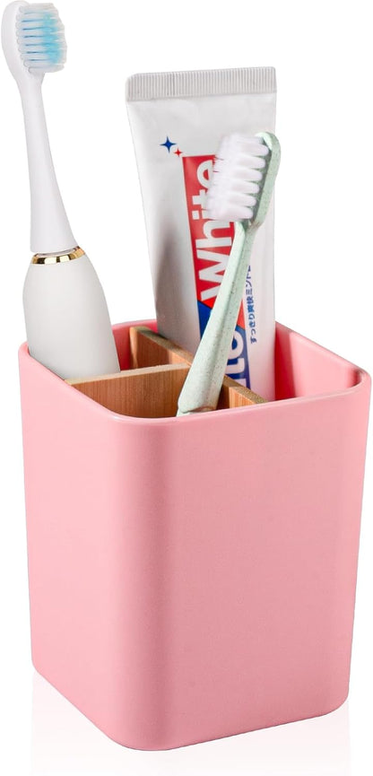 Bamboo Toothbrush Holder for Bathrooms Toothpaste Organizer - Black | Detachable Inserts, 3 Slots, Bathroom Counter Organizer, for Kids Electric Toothbrushes, Floss, Razors