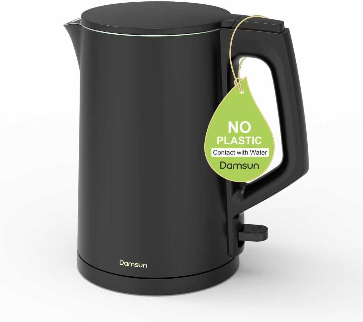 Damsun 1.7L Stainless Steel Electric Kettle, 1500W Rapid Boil, Black | No Plastic Contact with Water,Auto Shut-Off & Boil-Dry Protection,BPA Free 360 Rotatable Cordless Base