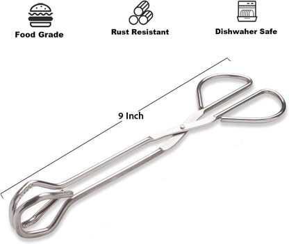 Hiash 9-Inch Heavy Duty Stainless Steel Kitchen Tongs - Comfortable Ergonomic Grip, Scissor Design, Heat Resistant for BBQ and Cooking