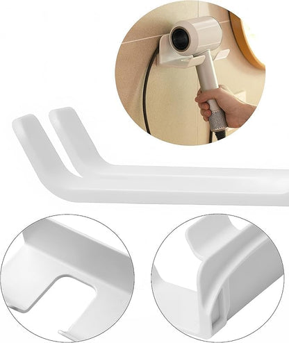 Universal Hair Dryer Holder, Self Adhesive Wall Mount, White | Universal storage rack fits most brand blow dryers, ideal for bathroom organization