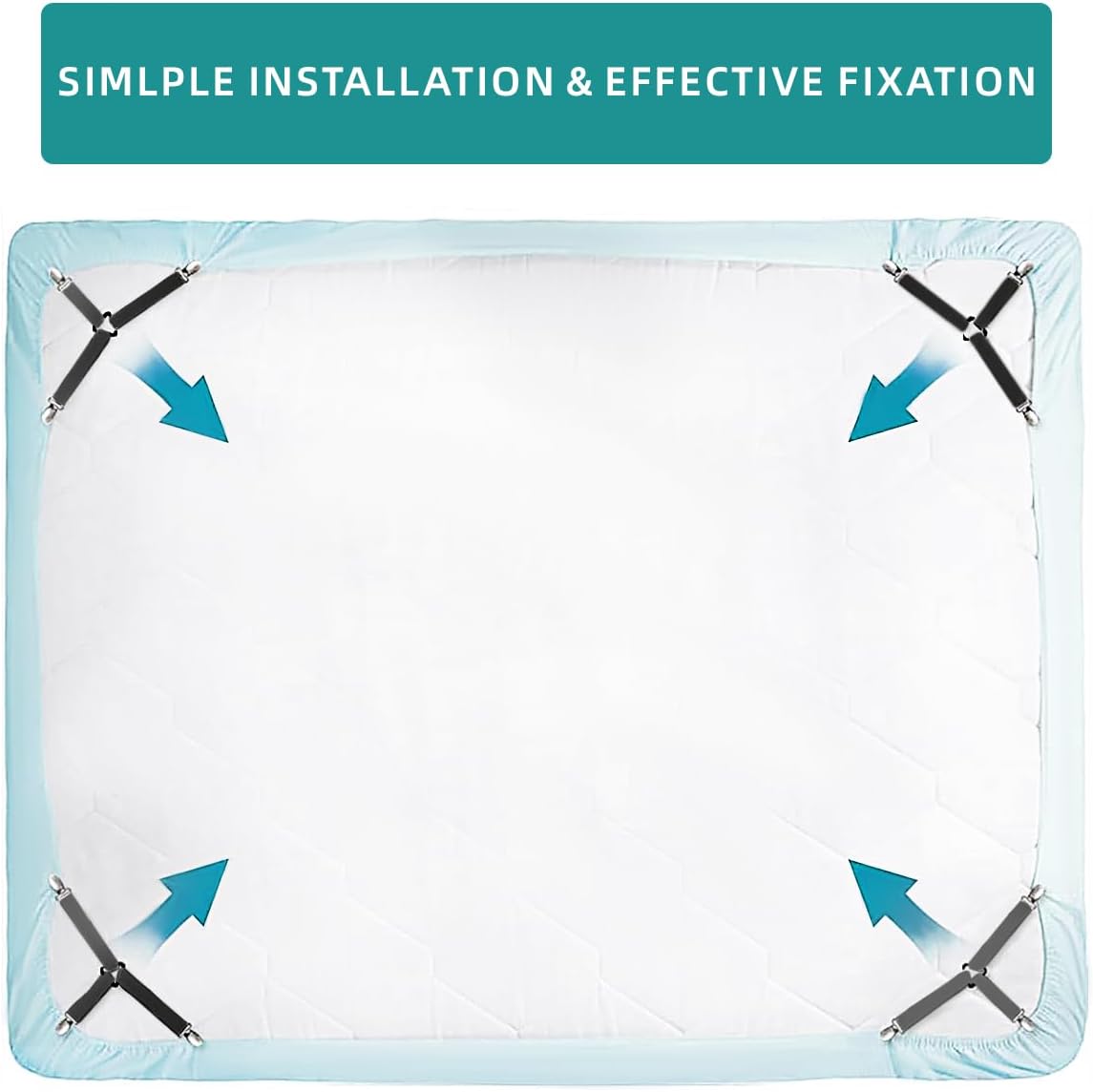 Bed Sheet Retainer Straps,Elasticated Adjustable Mattress Fitted Sheet Clips,Sheet Holder and Mattress Firm and Tight,for Anti-Slip and Anti-Wrinkle Sheets,Suitable of Mattresses,White