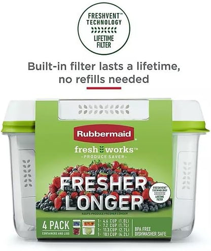 Rubbermaid FreshWorks Produce Saver, Medium and Large Storage Containers, With Lids, 8-Piece Set