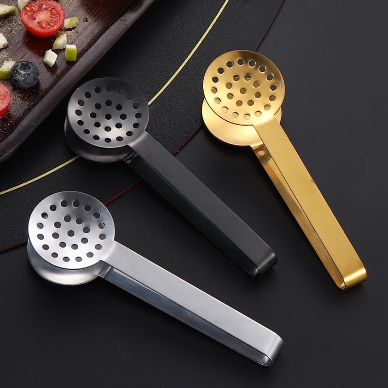 Tea Bag Squeezer (2-Pack), Stainless Steel Round Tea Bag Squeezer Tongs, Metal Strainer Gripper Picker Tea Spoon, Tea Accessories for Tea Drinkers (Gold)