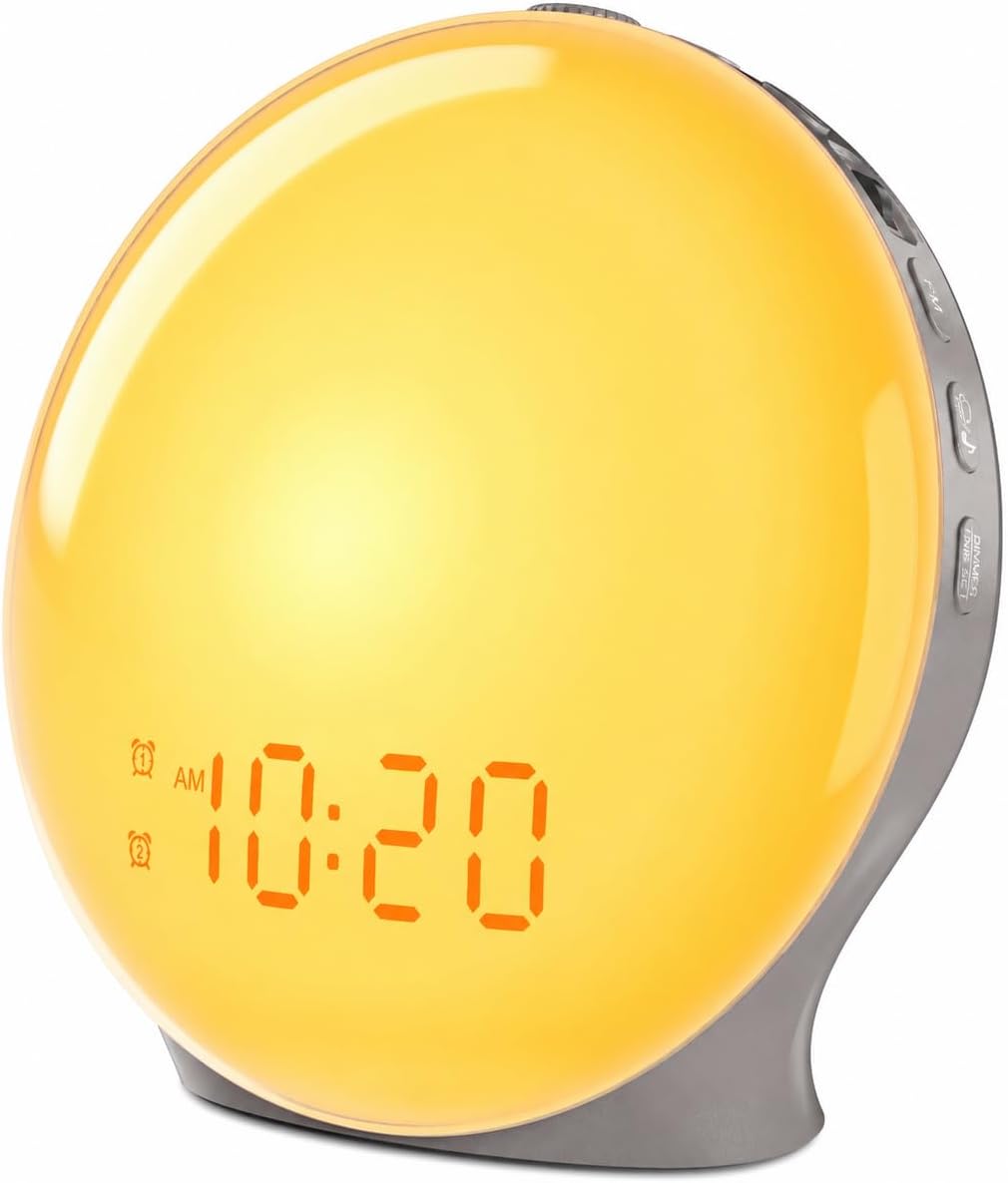 JALL Full-Screen Wake Up Light Sunrise Alarm Clocks for Bedrooms, White Noise Machine for Heavy Sleepers, 25 Natural Sounds, Dual Alarms, FM Radio, 17 Dimmable Colors, Bluetooth Speaker
