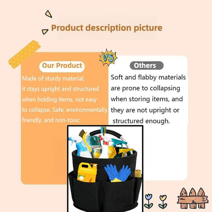 Cleaning Caddy with Handle,Cleaning Supplies 17L Foldable Storage Basket | Portable Multi Bucket Organiser Mop Bucket for Home Garden (Black)-11 x 11inches