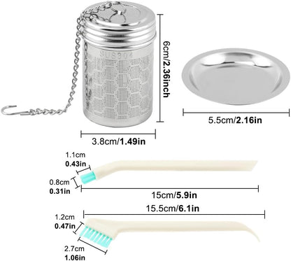 2 Pack Tea Infuser, Extra Fine Mesh Tea Steeper with Extended Chain S Hook and 2PCS Crevice Cleaning Brushes, 304 Stainless Steel Tea Strainers for Tea, Spices, Herbs & Seasonings