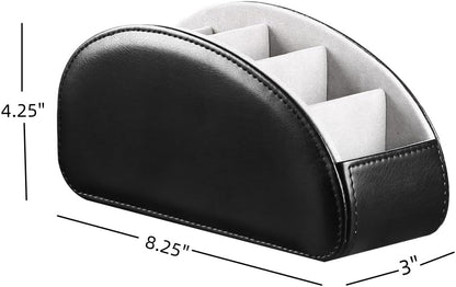 PU Leather Remote Control Holder with 5 Compartments - Storage Tray & Desktop Organizer for TV Remotes,Glasses,Pens,Accessories - Space-Saving Design for Bedside Table & Office Desk (Black)