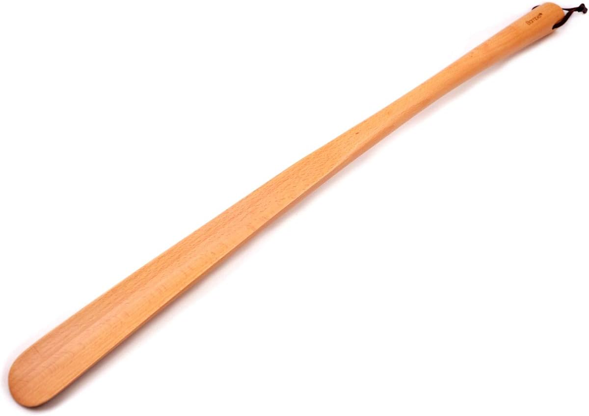 Bamber Wooden Shoe Horn Wood Shoehorn with Handle for Seniors Women Men Kids, 15'' Long, Black Walnut