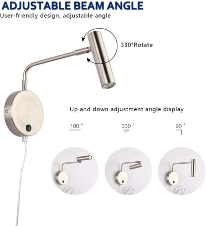 Joossnwell Wall Lamps that Plug in, Bronze Metal Industrial Wall Spotlight with Switch on Off for Home Bedside Lighting Fixtures Warm White 3000K 1 Pack