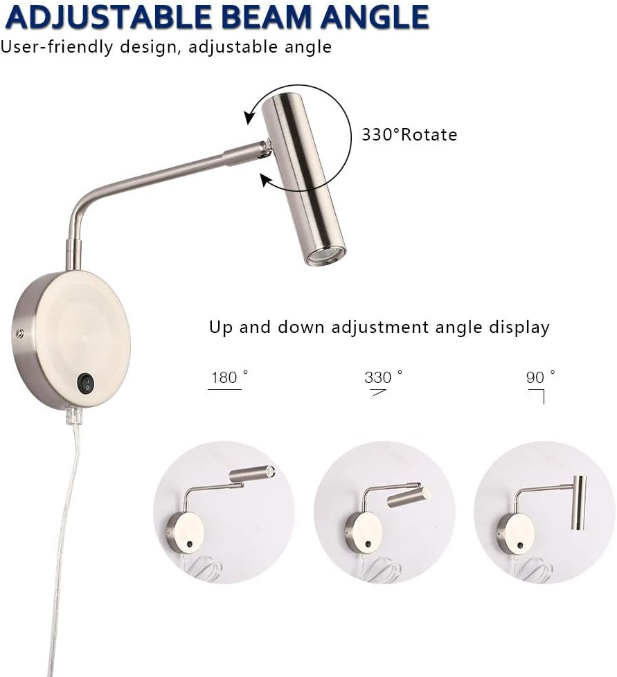 Joossnwell Wall Lamps that Plug in, Bronze Metal Industrial Wall Spotlight with Switch on Off for Home Bedside Lighting Fixtures Warm White 3000K 1 Pack