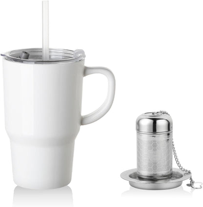 Sweejar Porcelain Tea Infuser Mug with Lid, 16 oz Teacup with Strainers for Loose Leaf Tea, Microwave and Dishwasher Safe Coffee Mug(Purple)