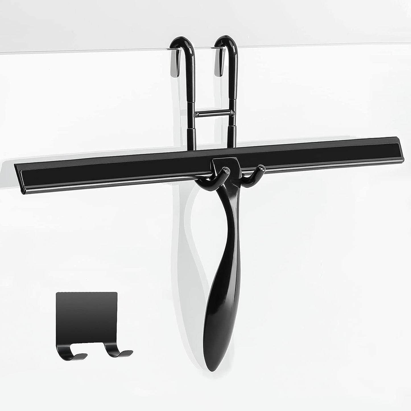 12-Inch Shower Squeegee Set, Includes Shower Door Hook and Adhesive Hook, Squeegee for Shower Doors, Mirror and Window, Silver