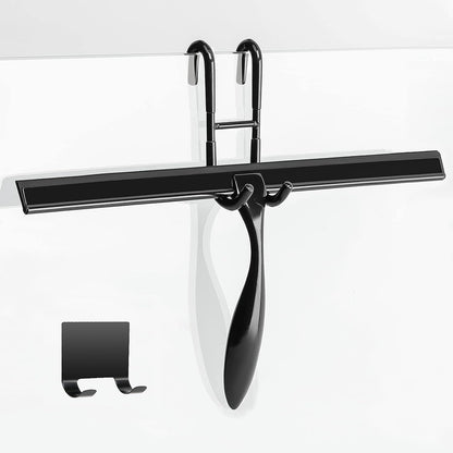 12-Inch Shower Squeegee Set, Includes Shower Door Hook and Adhesive Hook, Squeegee for Shower Doors, Mirror and Window, Silver