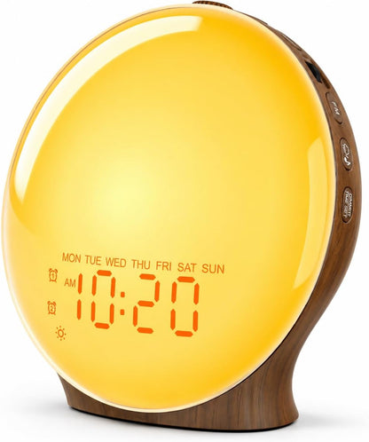 JALL Full-Screen Wake Up Light Sunrise Alarm Clocks for Bedrooms, White Noise Machine for Heavy Sleepers, 25 Natural Sounds, Dual Alarms, FM Radio, 17 Dimmable Colors, Bluetooth Speaker