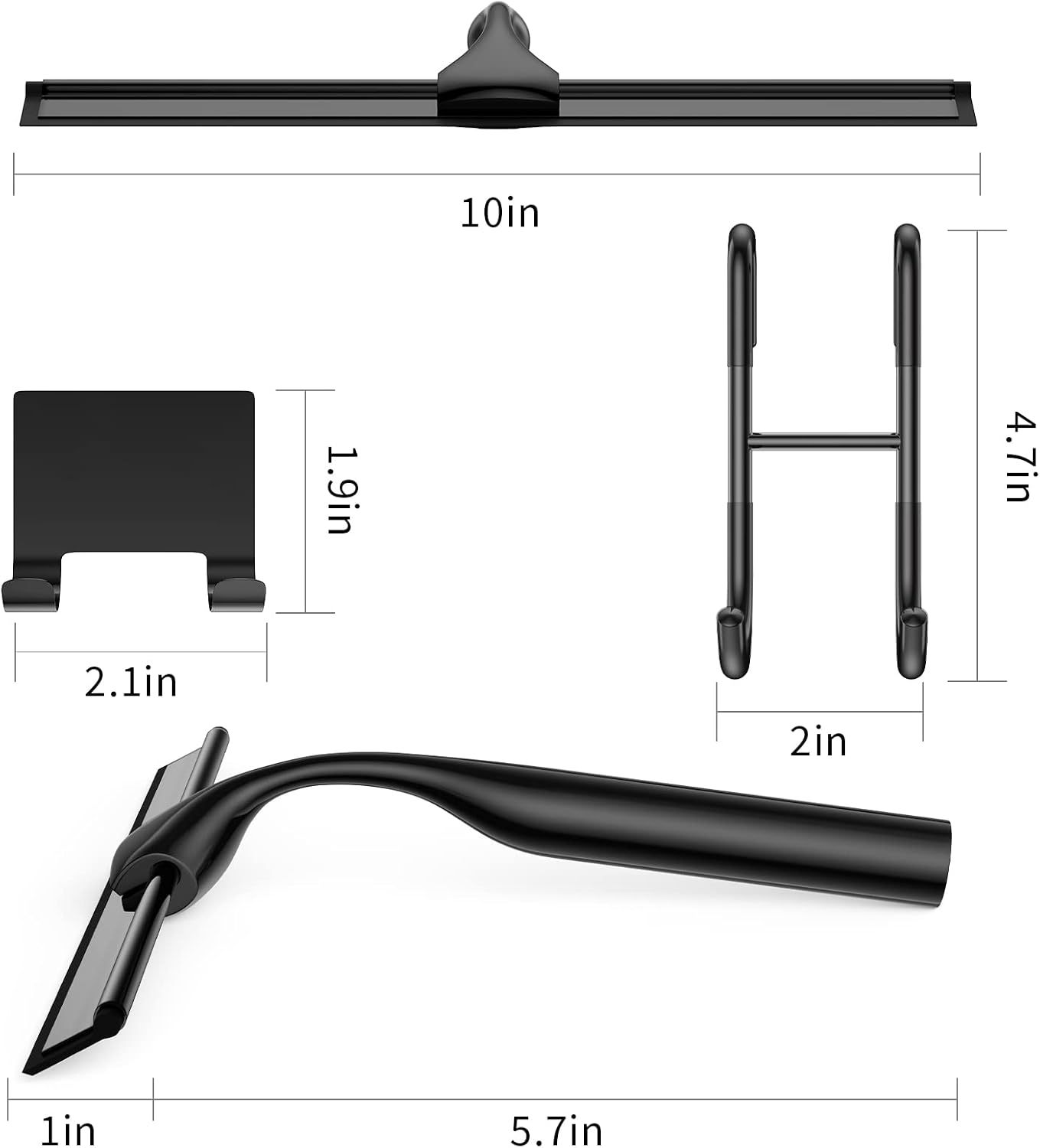 Black Shower Squeegee for Glass Door 12-Inch Bathroom Squeegee Window Wiper, with Shower Door Hook, Adhesive Hook, Spare Silicone Blade for Window Mirror Car All-Purpose Squeegee