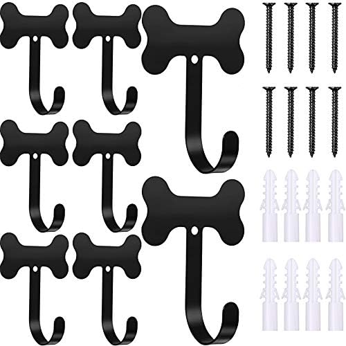 Hotop 8 Pieces Dog Bone Shaped Wall Hook Stainless Steel Leash Mounted Hanger Hooks with Nail for Coat, Key, Entryway, Hallway, Kitchen, Office Decoration(Black)