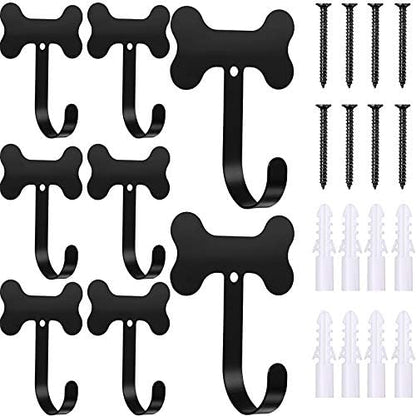 Hotop 8 Pieces Dog Bone Shaped Wall Hook Stainless Steel Leash Mounted Hanger Hooks with Nail for Coat, Key, Entryway, Hallway, Kitchen, Office Decoration(Black)