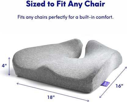 C CUSHION LAB Patented Pressure Relief Seat Cushion for Long Sitting Hours on Office/Home Chair, Car, Wheelchair - Extra-Dense Memory Foam for Hip, Tailbone, Coccyx, Sciatica - Light Grey