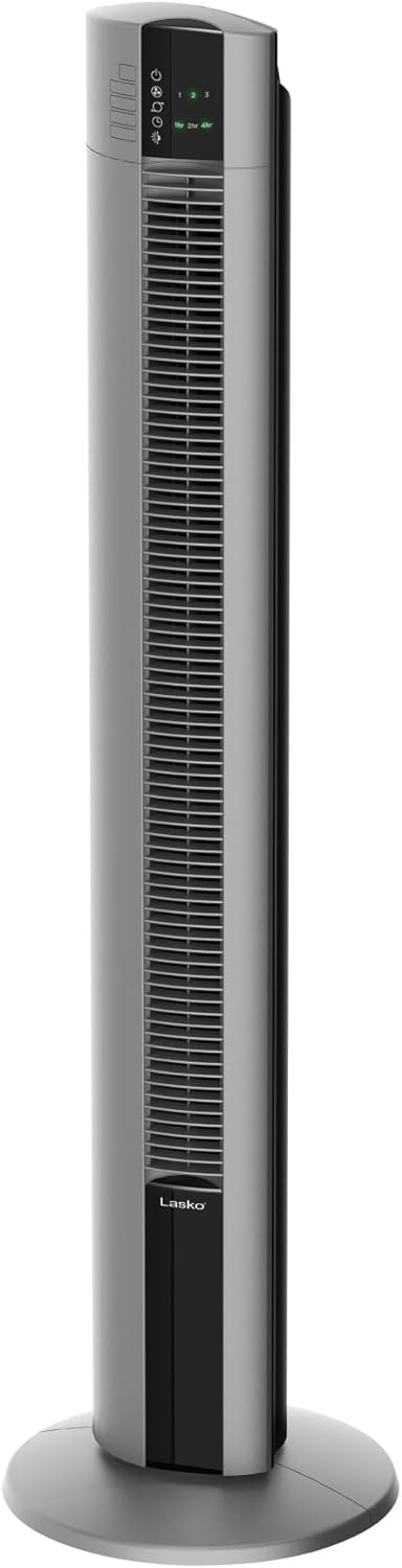 Lasko Tower Fan, Oscillating Performance, Remote Control, Nighttime Setting, Timer, 3 Speeds, High-Velocity Tower Fan, Room Fan for Bedroom or Office, 48" Gray, T48314