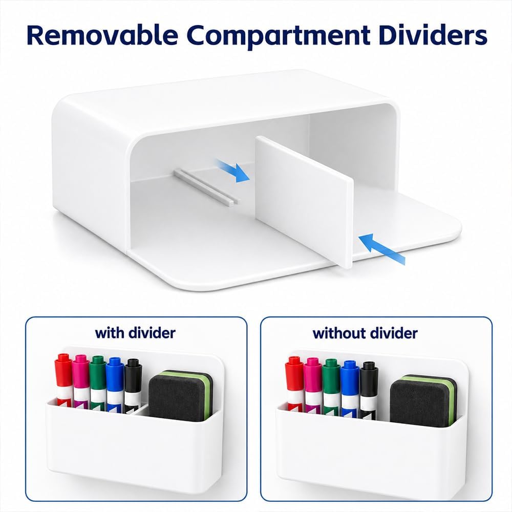 Magnetic Pencil Pen Holder, 2 PCS Magnetic Dry Erase Marker Holder for Whiteboard, Black White Magnet Storage Pencil Cup Case Fridge Organizers Locker Accessories for Office School Teacher Must Haves
