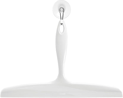 iDesign Plastic Bath Squeegee for Glass with Suction Hook Holder – 12", Clear