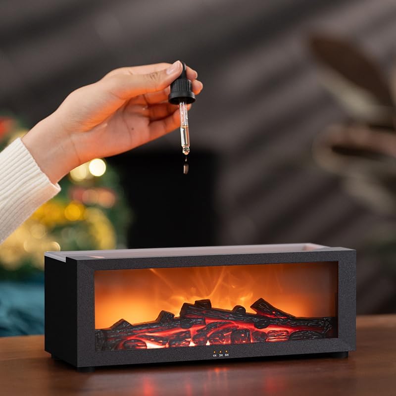 Colorful Flame Air Aroma Diffuser Humidifier, Upgraded 7 Flame Colors Noiseless Essential Oil Diffuser for Home,Office,Yoga with Auto-Off Protection 180mL (8Hours Black)