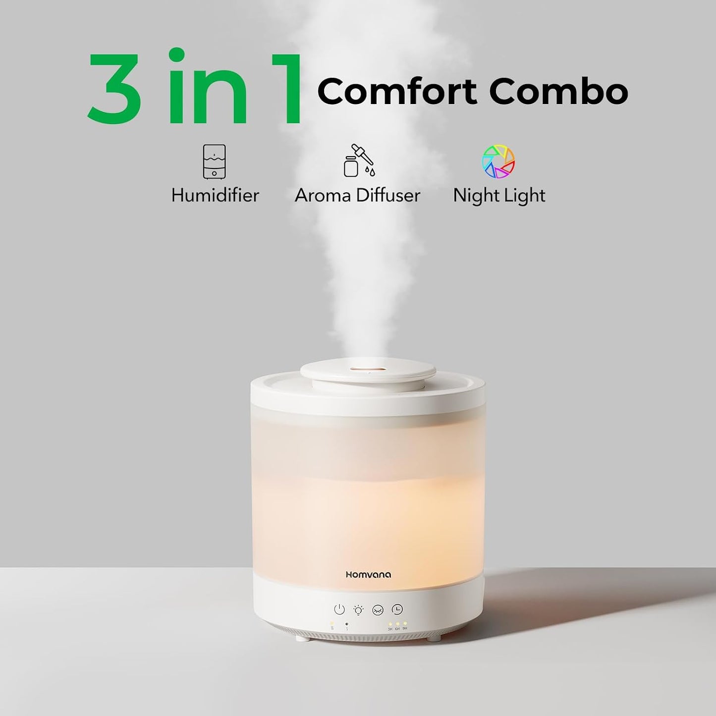 Homvana 1.5L Humidifier, Quiet 28dB, 7 Night Lights, Aroma Diffuser | 1.5L + 28dB Top-Fill Ultrasonic BPA-Free Humidifier with 30H Runtime for Bedroom, Baby, Plants, Office