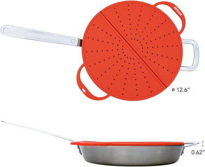 Silicone Splatter Screen, 2-in-1 Trivet & Splatter Screen, Black | Foldable BPA-free silicone guard blocks grease splatter, vents steam, opens for stirring, doubles as heat-resistant trivet