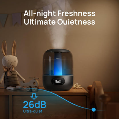 DREO 3L Humidifiers for Bedroom, 30H Runtime, 26 dB Quiet, Black