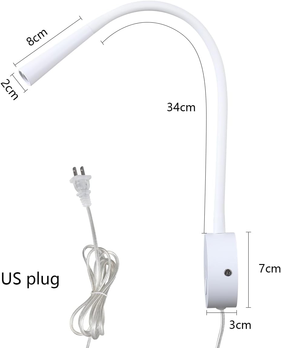 Wall Mounted Reading Lamp LED 3W Warm White 3000K Hardwired for Reading Matt Black(Black Hard-Wired 2PCS)