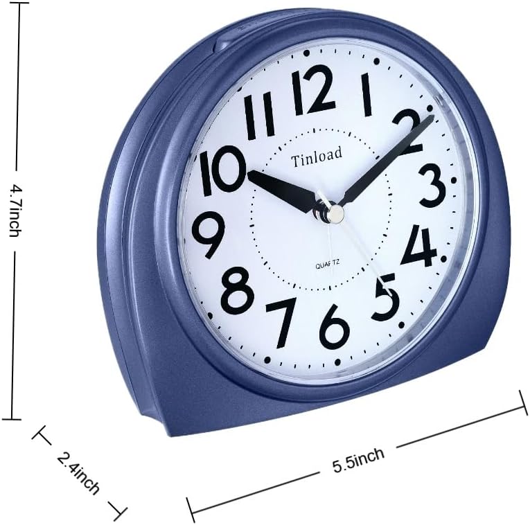 Tinload 5.5" Large Analog Alarm Clock Silent Non Ticking, Gentle Wake, Beep Sounds, Increasing Volume, Battery Operated Snooze and Manual Light, Easy Set