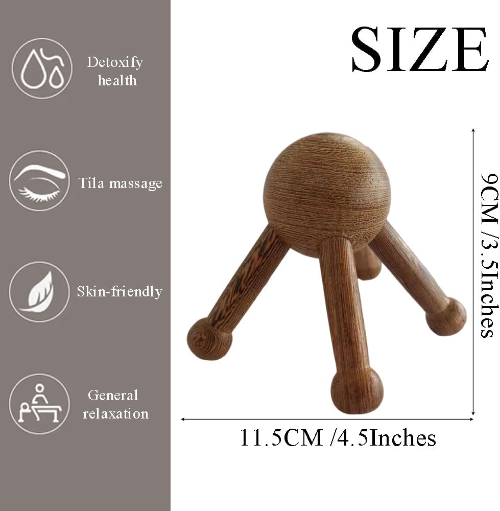 OULIGET Wooden Trigger Point Massage Tool,Spider Shape 5 Legs Massager,Scalp Massager Scraping Tool for Back,Neck,Shoulder and More