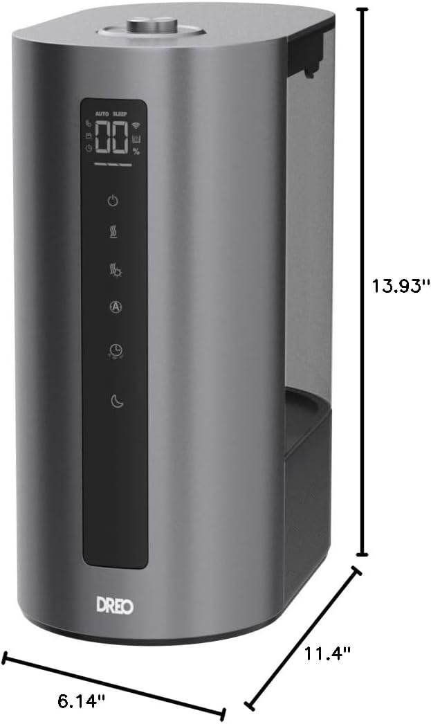 DREO 6L Smart Humidifiers for Bedroom, Warm & Cool Mist for Large Room | 60-Hour Quiet Runtime, 500ML/H Output, Smart Humidity Sensor, Indicator Light, App Control, Works with Alexa & Google, Silver