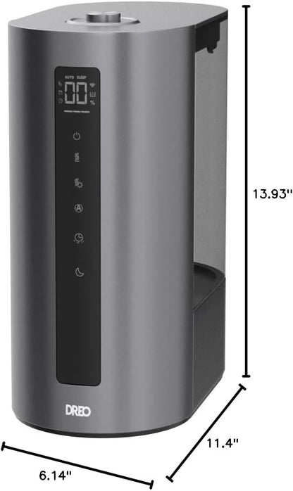 DREO 6L Smart Humidifiers for Bedroom, Warm & Cool Mist for Large Room | 60-Hour Quiet Runtime, 500ML/H Output, Smart Humidity Sensor, Indicator Light, App Control, Works with Alexa & Google, Silver