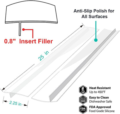 Stove Counter Gap Cover - 25 Inch Silicone Stove Gap Filler 2 Pack White | Kitchen silicone oven gap filler, countertop strips gap guard, easy to clean; white counter gap cover,crack guard for counter