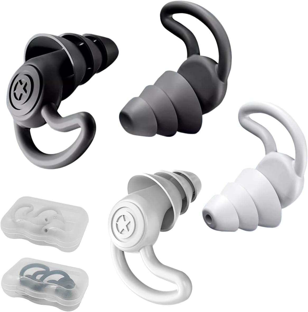 DLAND Ultra-Soft Silicone Sleep Earplugs (2 Pairs) - Reusable Noise Reducing Earbuds for Focus, Travel & Nighttime Comfort with Storage Case (Black + Gray)