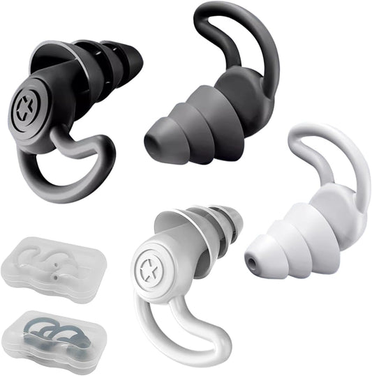 DLAND Ultra-Soft Silicone Sleep Earplugs (2 Pairs) - Reusable Noise Reducing Earbuds for Focus, Travel & Nighttime Comfort with Storage Case (Black + Gray)