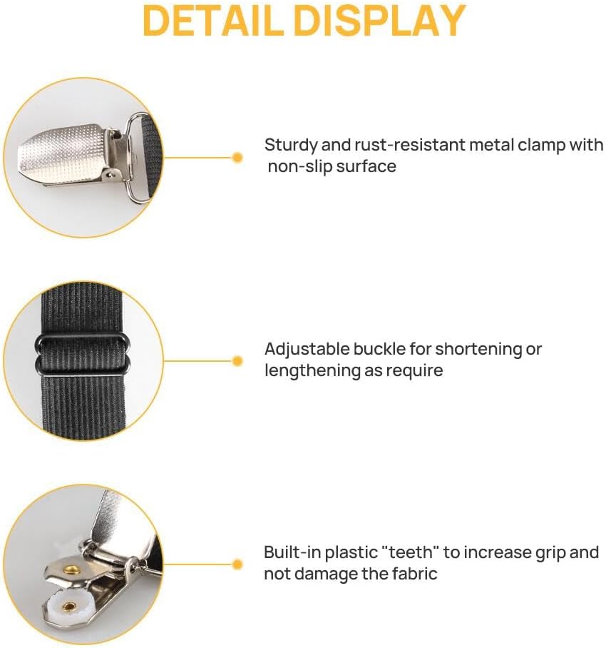 FGY Bed Sheet Straps Adjustable Elastic Fasteners with Metal Clips for Tablecloth Bedding