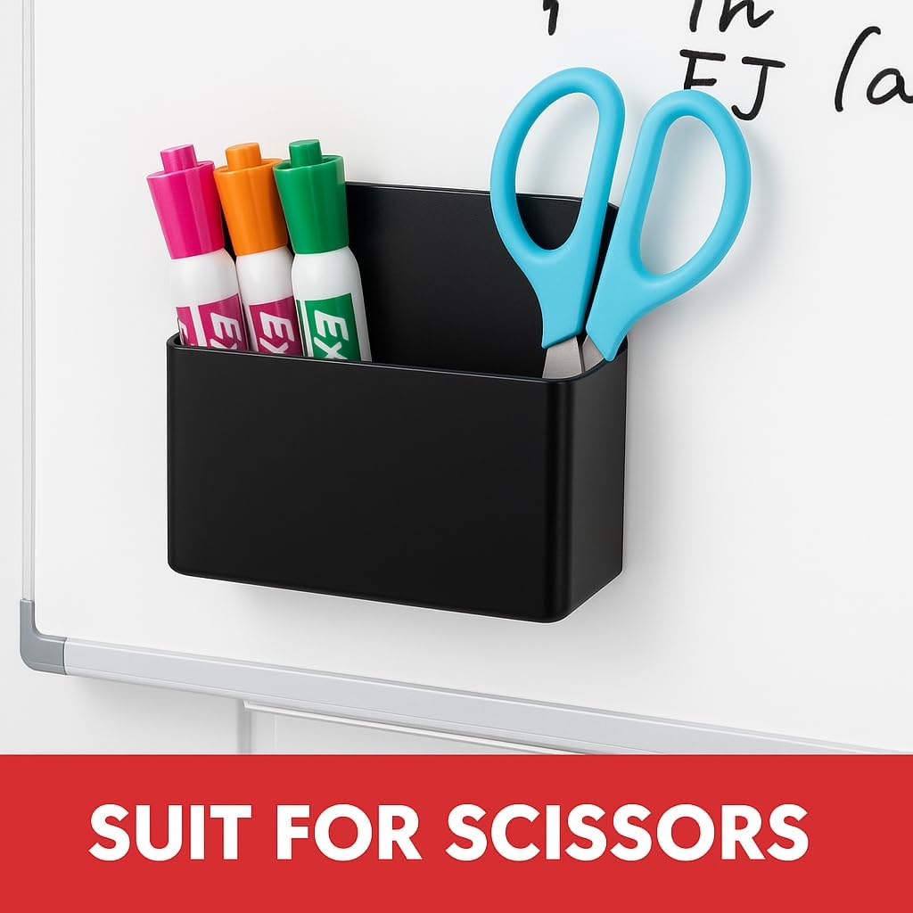 BEYGORM Plastic Magnetic Pen Holder, Powerful Magnet, 2 Pack | Classroom Must Haves, Dry Erase Marker Holder for Whiteboard, School Locker Organizer, Pencil Cup for Refrigerator(Black)