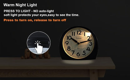 Tinload 5.5" Large Analog Alarm Clock Silent Non Ticking, Gentle Wake, Beep Sounds, Increasing Volume, Battery Operated Snooze and Manual Light, Easy Set