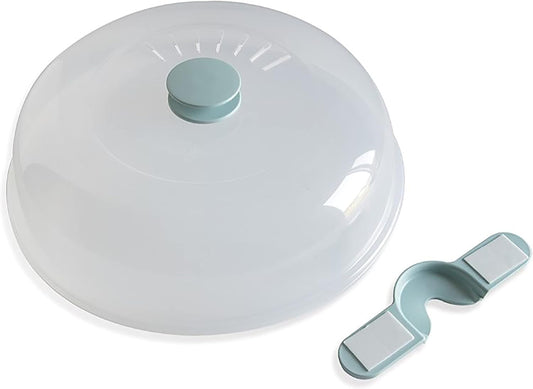 Nordic Ware Microwave Up & Away-Easy Stow - 11-inch Food Safe Lid, Plate Cover with Steam Vents, Anti-Splash Microwave Lid, Contains Moisture, Space-Saving Storage Bracket included