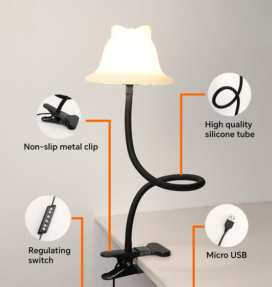 Clip On Light and Bed Reading Light, Clip on for Desk, Bedside Lamps for Dorm, College Dorm Room Essentials, Night Light for Kids Nursery, Multicolor LEDs, Adapter Included