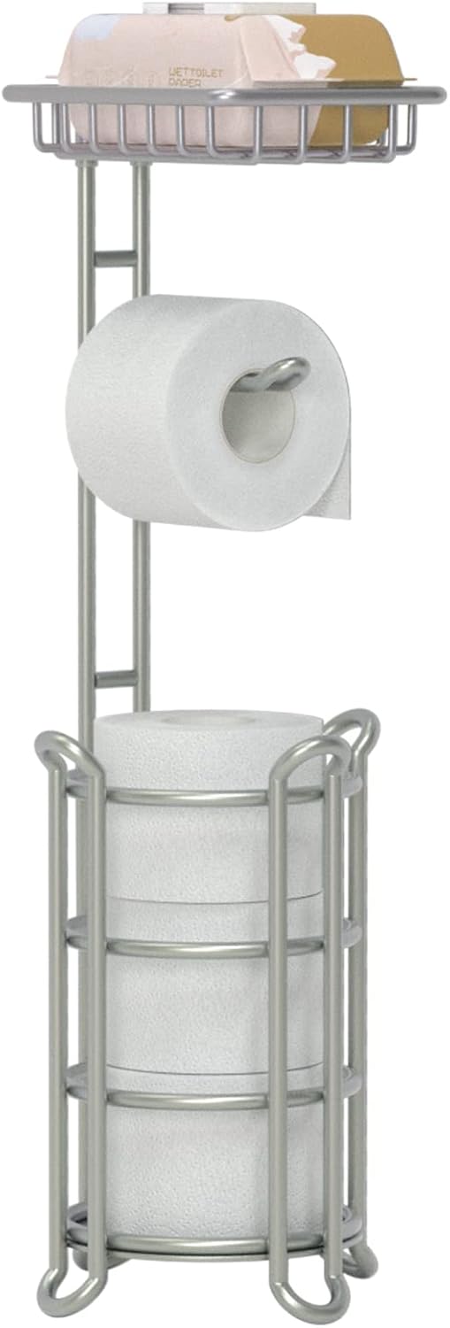 Toilet Paper Holder Stand Tissue Paper Roll Dispenser with Shelf for Bathroom Storage Holds Reserve Mega Rolls-Bronze