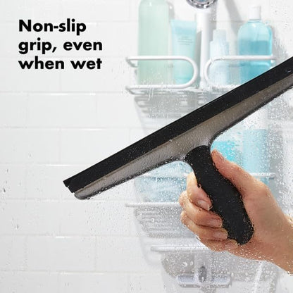 OXO Good Grips Stainless Steel Squeegee - All-Purpose for Bathroom, Glass Shower Doors, Mirrors, Tiles, Countertops and Car Windows - Streak Free | Flexible blade or silicone edge, easy water removal, compact storage